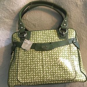 NWT Coach purse PNP OP satchel green and white.